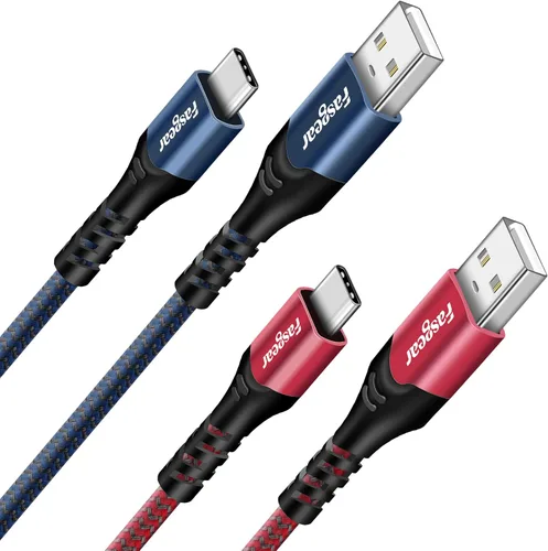 Fasgear Cable USB C a USB A de 10 pies, 2 paquetes de 3 A, cable de carga trenzada tipo C de carga rápida compatible con controlador PS5/Samsung S23
