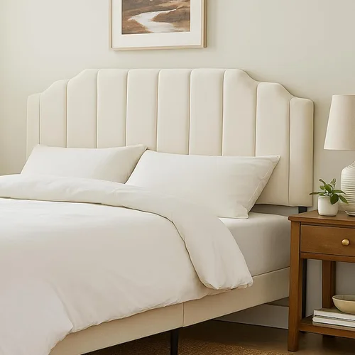 Cabecero tapizado para camas matrimonial/queen, cabecera arqueada y soporte de marco de cama, altura ajustable, diseño moderno de canal vertical