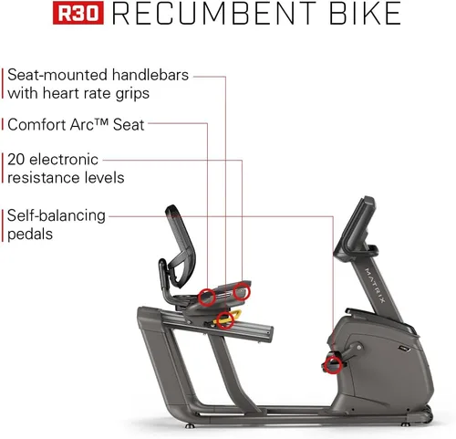 Miniatura 2 de Matrix Fitness R30 Bicicleta reclinada con XER Pantalla táctil de 10 pulgadas (WiFi+BT), marco de doble forma de calidad de club, asiento de arco