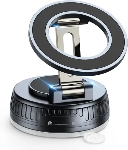 Soporte magnético y de vacío para teléfono MagSafe 【actualizado de 120+ libras】 Soporte de teléfono celular ajustable en 360° para tu automóvil,