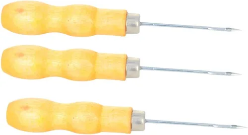 Miniatura 2 de Auniwaig Punzón de cuero para coser con mango de madera, perforador, costura, costura, rasguño, mango largo, herramienta sólida para artesanía