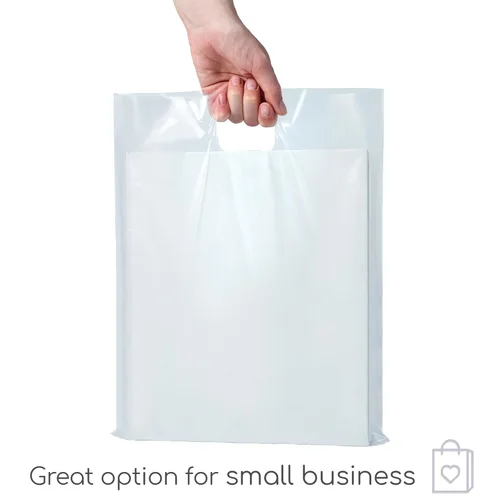 Miniatura 6 de 100 bolsas transparentes con asas de 12 x 15 pulgadas, ideales para mercancías, venta al por menor y compras, bolsas de regalo de plástico de 2 mil