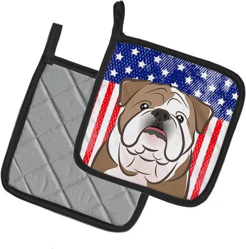Miniatura 2 de Caroline's Treasures BB2149PTHD - Juego de soportes para ollas de cocina con bandera estadounidense y bulldog inglés, resistentes al calor