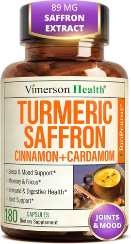 Miniatura 10 de Suplementos de azafrán – 89 mg de extracto de azafrán y 1000 mg de mezcla de cúrcuma – Suplemento de cúrcuma con canela de Ceilán y cardamomo