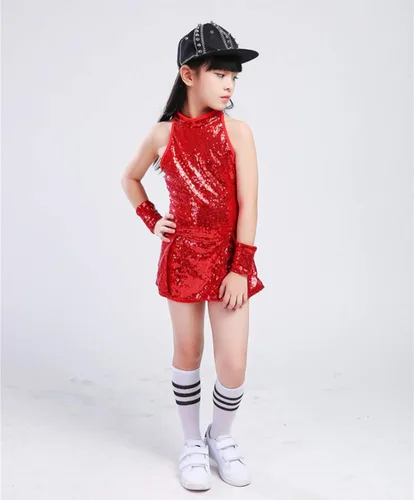 Miniatura 7 de LOLANTA Vestido de baile de lentejuelas para niñas de 4 a 12 años, traje de baile de hip hop, sin mangas y pantalones cortos