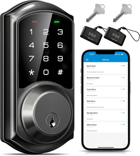 Veise VE06 - Cerrojo inteligente con control de aplicación, cerradura inteligente de entrada sin llave para puerta delantera, cerradura digital