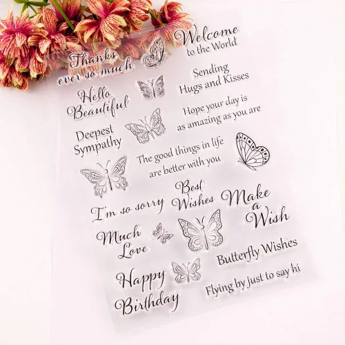 Miniatura 4 de Sellos transparentes de mariposas con sentimientos, diseño de palabras de felicitación de mariposa, sellos transparentes para decoración de tarjetas