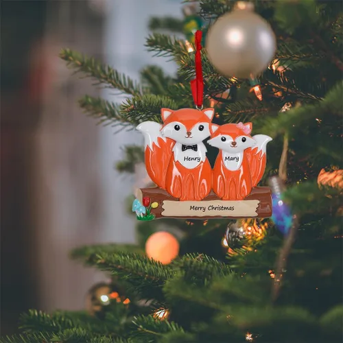 Miniatura 2 de Adorno de Navidad de la familia Fox 2026 – Adorno personalizado de zorro rojo para pareja, familia de animales del bosque, decoración de árbol