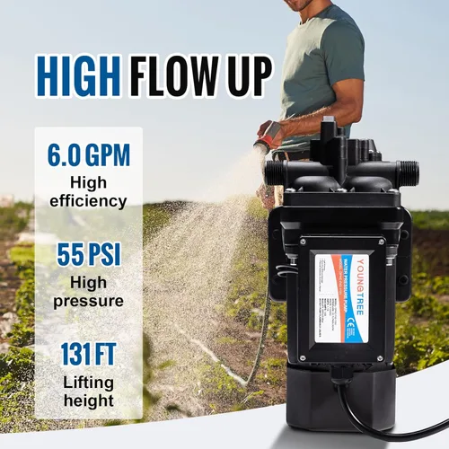 Miniatura 2 de YOUNGTREE Bomba de transferencia de presión de agua sin escobillas de 110V de servicio continuo 6.0GPM 55PSI Bomba de diafragma de agua fresca bajo
