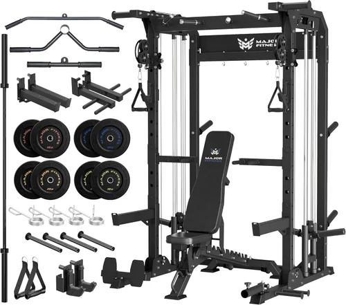 Miniatura 17 de MAJOR FITNESS F22 Power Rack, 1600lbs - Estante para sentadillas todo en uno con sistema de polea doble, marco de acero resistente, accesorios