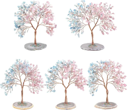 Miniatura 4 de Nupuyai Árbol de dinero hecho a mano de buena suerte con base de ágata en rodajas de ágata, piedra de cristal de energía curativa, árbol bonsái