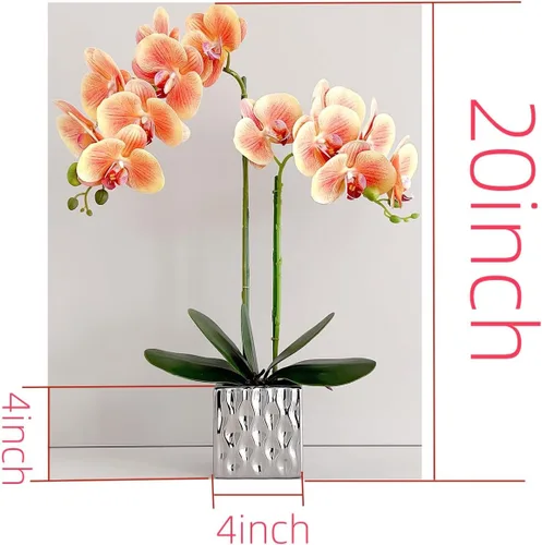 Miniatura 4 de Orquídeas artificiales Floreros de plata, orquídeas artificiales, orquídea naranja, altura 20 pulgadas