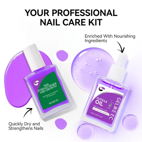 Miniatura 6 de Gelike EC Kit de uñas para principiantes: tratamiento de crecimiento de esmalte de uñas morado fácil de usar y aceite de lavanda para uñas delgadas