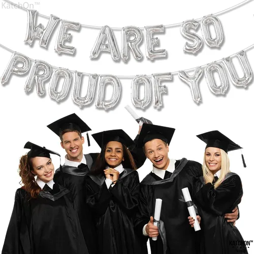 Miniatura 2 de KatchOn, Globos negros con texto en inglés «We Are So Proud of You» de 16 pulgadas Cartel de globos Proud Of You para decoraciones de graduación
