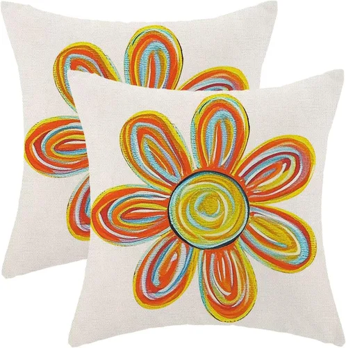 Miniatura 9 de AEIOAE Summer Sunshine - Juego de 2 fundas de almohada de 16 x 16 pulgadas, diseño de rayas amarillas, diseño bohemio, arco iris, sol