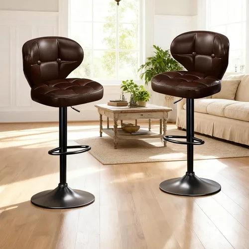 Miniatura 15 de Juego de 2 taburetes de bar, taburetes de bar giratorios ajustables con respaldo, sillas de bar de altura de mostrador con reposapiés, asiento Negro