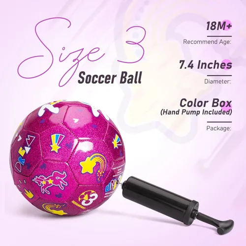 Miniatura 2 de ZOOJOY Pelota de fútbol tamaño 3 para niñas, pelota de fútbol rosa de unicornio para niños, regalo para niños pequeños con bomba, juguetes de juego