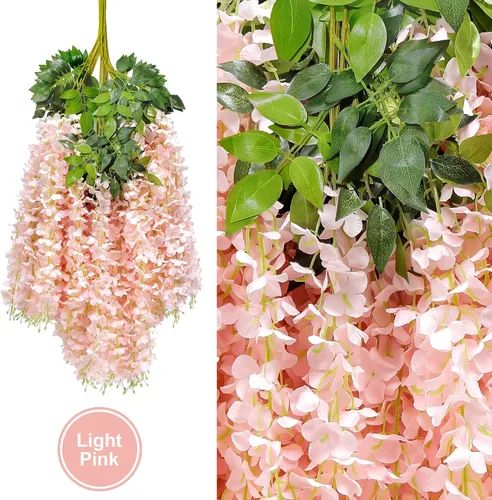 Miniatura 4 de U'Artlines Paquete de 12 (Total 43.2 Pies) Enredadera de Glicinia Artificial Falsa Ratán Guirnalda Colgante Flores de Seda Cadena Casa Fiesta Boda