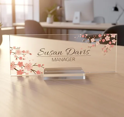 ARTSWAVE Placa de nombre de escritorio personalizada, lujosa placa de nombre personalizada para escritorio, elegante diseño acrílico, decoración
