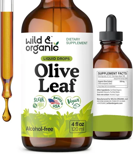 Wild & Organic Extracto líquido de hoja de olivo, suplemento de hoja de olivo para apoyo inmunológico, gotas líquidas de oleuropeína, tintura