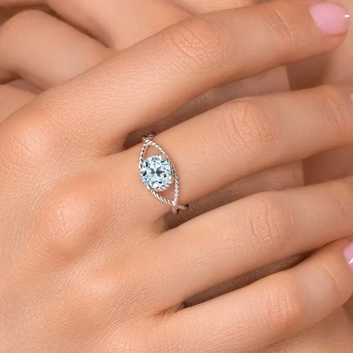 Miniatura 24 de Gem Stone King 7MM Round Gemstone Birthstone Solitaire Ring for Women Twisted Rope Band in 925 Sterling Silver Available in Sizes 5, 6, 7, 8, 9