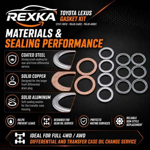 Miniatura 3 de Rexka Kit de juntas de servicio diferencial y de transferencia de 12 piezas compatible con Toyota Lexus 4Runner Land Cruiser Tundra Tacoma FJ