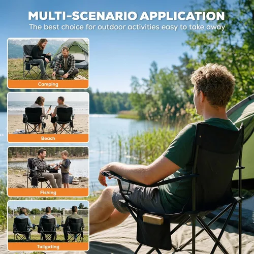 Miniatura 6 de 2 Pack Folding Camping Chairs Support 400LBS Portable Outdoor Chairs with 4-Can Cooler Bag, Lawn Chairs with Cup Holder for Adults, Collapsible