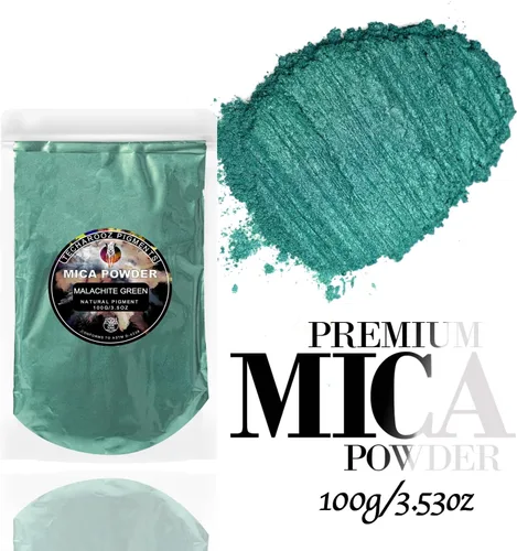 Miniatura 2 de Polvo de mica verde malaquita para resina epoxi, 3.5 onzas, bolsa sellada, pigmento en polvo de 2 tonos para brillo de labios, uñas, colorante
