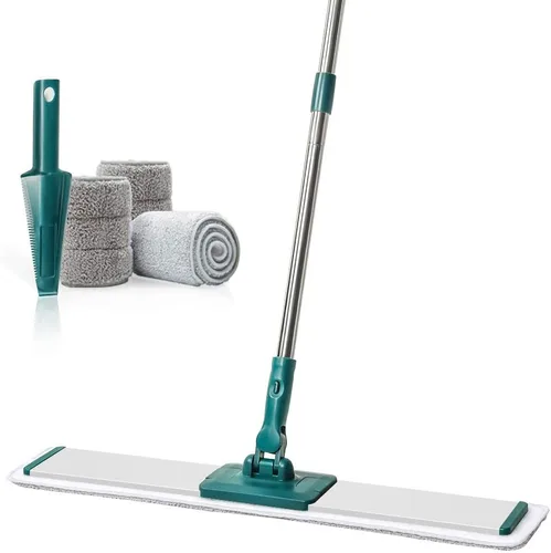 Miniatura 9 de CQT Sistema de Limpieza de Trapeador de Piso de Microfibra Plana Comercial de 24 Pulgadas Húmedo Seco y Polvo para Madera Dura con 4 Almohadillas