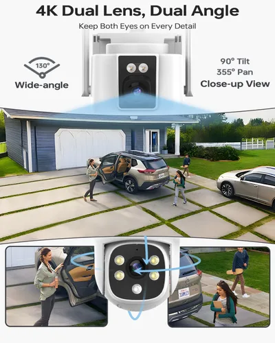 Miniatura 2 de Sistema de cámara de seguridad inalámbrica para exteriores: 4 piezas de 6 MP con lente dual y pantalla dual PTZ para exteriores con seguimiento