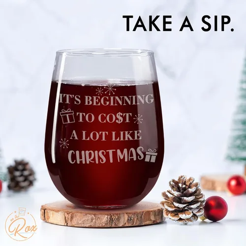 Miniatura 5 de Copas de vino de Navidad – Vaso de supervivencia navideño, está empezando a costar mucho como copas de vino sin tallo de Navidad, juego de 2 copas
