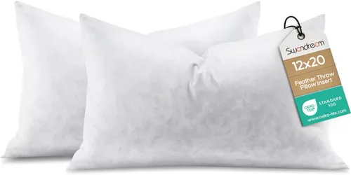 Juego de 2 rellenos de almohada lumbar de plumas de 12 x 20 pulgadas, relleno de almohada decorativa para fundas, ajuste más completo con soporte