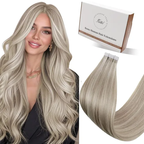 Miniatura 11 de Hetto Extensiones de cabello humano con nano cuentas, balayage, extensiones de cabello humano, color negro degradado a plateado, extensiones