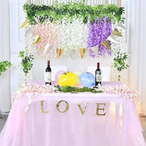Miniatura 5 de BLEUM CADE 20 flores colgantes de glicina falsa blanca y rosa, 3.6 pies, flores colgantes para bodas, fiestas, hogar, telón de fondo, decoración