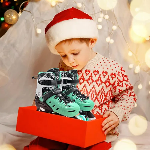 Miniatura 7 de Kuxuan Skates Patines de ruedas para niñas y niños, 4 tamaños ajustables, patines divertidos para niños pequeños con ruedas iluminadas para Blanco