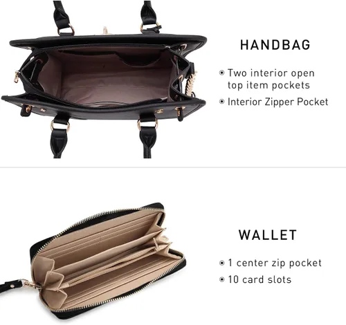 Miniatura 53 de Dasein Bolsos de mano de dos tonos para mujer, bolsos de hombro de cuero vegano, bolsa grande con cartera a juego