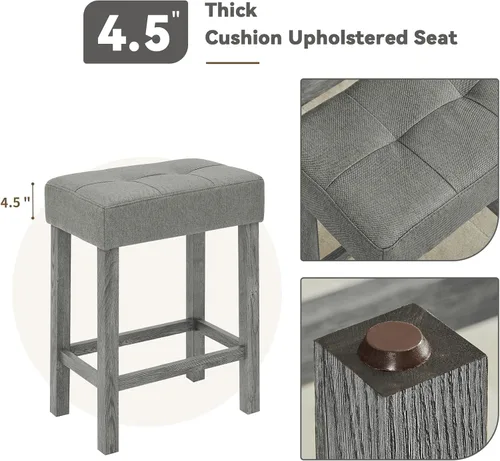 Miniatura 4 de Juego de mesa de bar industrial de 59" de 4 piezas con toma de corriente incorporada, mesa de sofá detrás del sofá con 3 taburetes tapizados