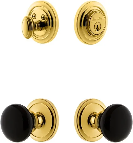 Grandeur Hardware 853300 Roseta circular con perilla Coventry y cerrojo a juego, tamaño del respaldo: 2.375 pulgadas, latón de por vida bronce