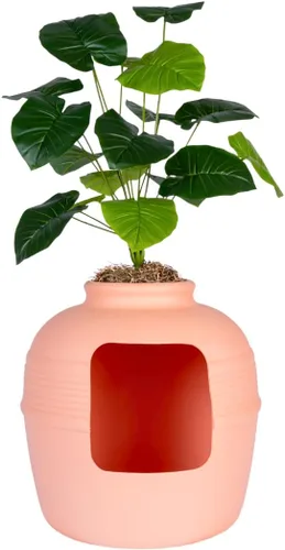 Good Pet Stuff Original Hidden Litter Box Planter, Decorative Cat Litter Enclosure, Carbon Filter, Faux Plant, Round Design, Easy to Clean, Base