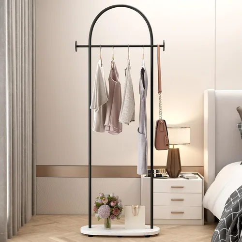 Miniatura 5 de Percheros de ropa negros, perchero industrial moderno con estante, perchero independiente resistente, soporte de metal con ganchos para oficina
