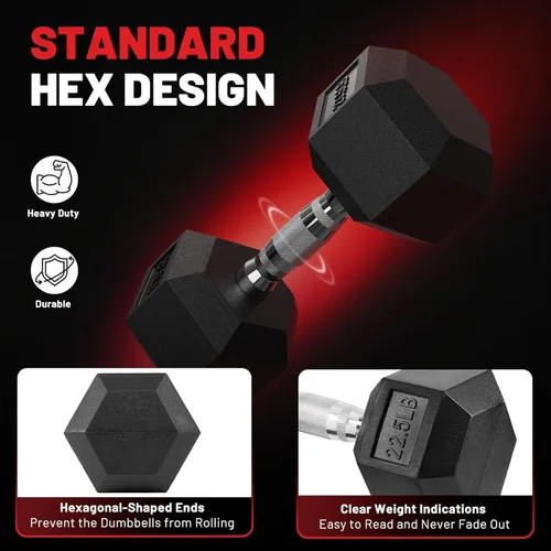 Miniatura 8 de PAPABABE HEX Juego de Mancuernas 2.5-125lb, Mancuernas de Gimnasio en Casa con Revestimiento de Goma, Mancuernas de Pesas para Ejercicio y Fitness