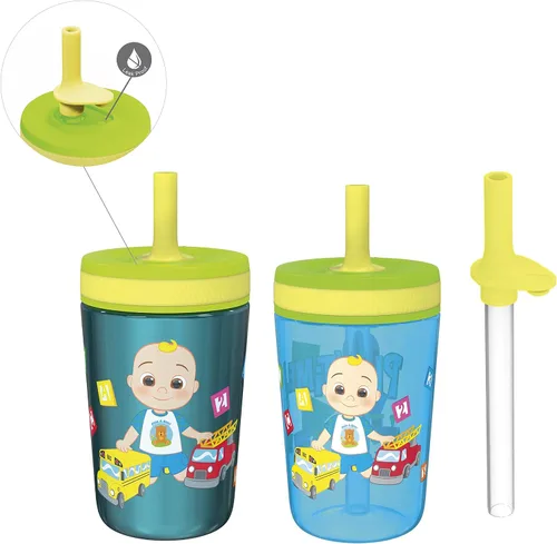 Miniatura 17 de Zak Designs Baby Shark Kelso - Juego de vasos con tapa de rosca a prueba de fugas con pajilla, paquete para niños, incluye vasos de plástico y acero