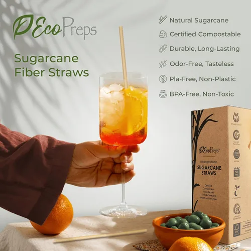 Miniatura 5 de EcoPreps Pajitas biodegradables de caña de azúcar, 150 unidades, 100% compostables, sin plástico y ecológicas, popotes desechables de fibra