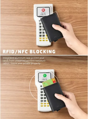 Miniatura 39 de VULKIT Tarjetero RFID Bloqueo de Cuero Automático Pop Up Cartera Aluminio Slim Pocket Tarjeta de Visita