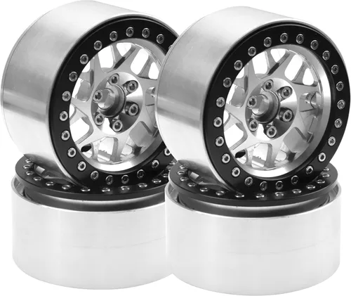 Miniatura 9 de Paquete de 4 llantas HIRCQOO Metal Beadlock de 2.2 pulgadas, 12 bujes hexagonales compatibles con Axial SCX10 90046 SCX10-III Redcat Gen7 D90