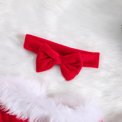 Miniatura 17 de WASAIGOOD Mameluco de Navidad para bebé niña, vestido de manga larga con ribete de piel, traje de terciopelo para Navidad, enterizo de invierno