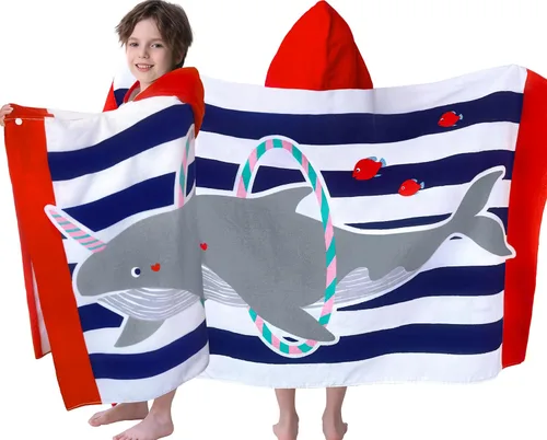 Miniatura 19 de VOOVA & MOVAS Toalla de playa con capucha para niños de 3 a 8 años, 30 x 50 pulgadas, suave, gruesa, grande, 100% algodón, absorbente para playa