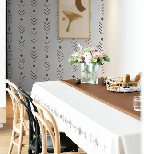 Miniatura 8 de Ismoon Papel tapiz bohemio para despegar y pegar, de 16.1 x 78.7 pulgadas, moderno papel de contacto geométrico beige/rojo oxidado, papel de pared