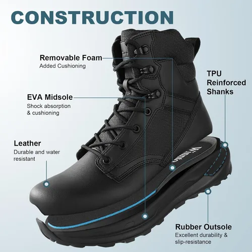 Miniatura 5 de Botas tácticas de combate de senderismo para hombre, botas militares de trabajo para motocicleta, ligeras, duraderas, con cremallera lateral y cuero