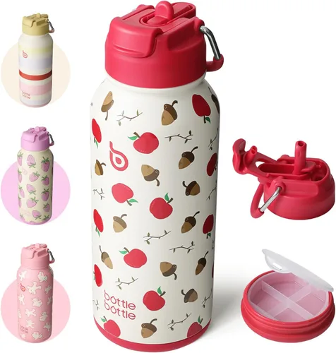 Miniatura 33 de BOTTLE BOTTLE Botella de agua deportiva de acero inoxidable de 32oz con aislamiento, botella de agua con pajita con diseño de tapa de doble uso